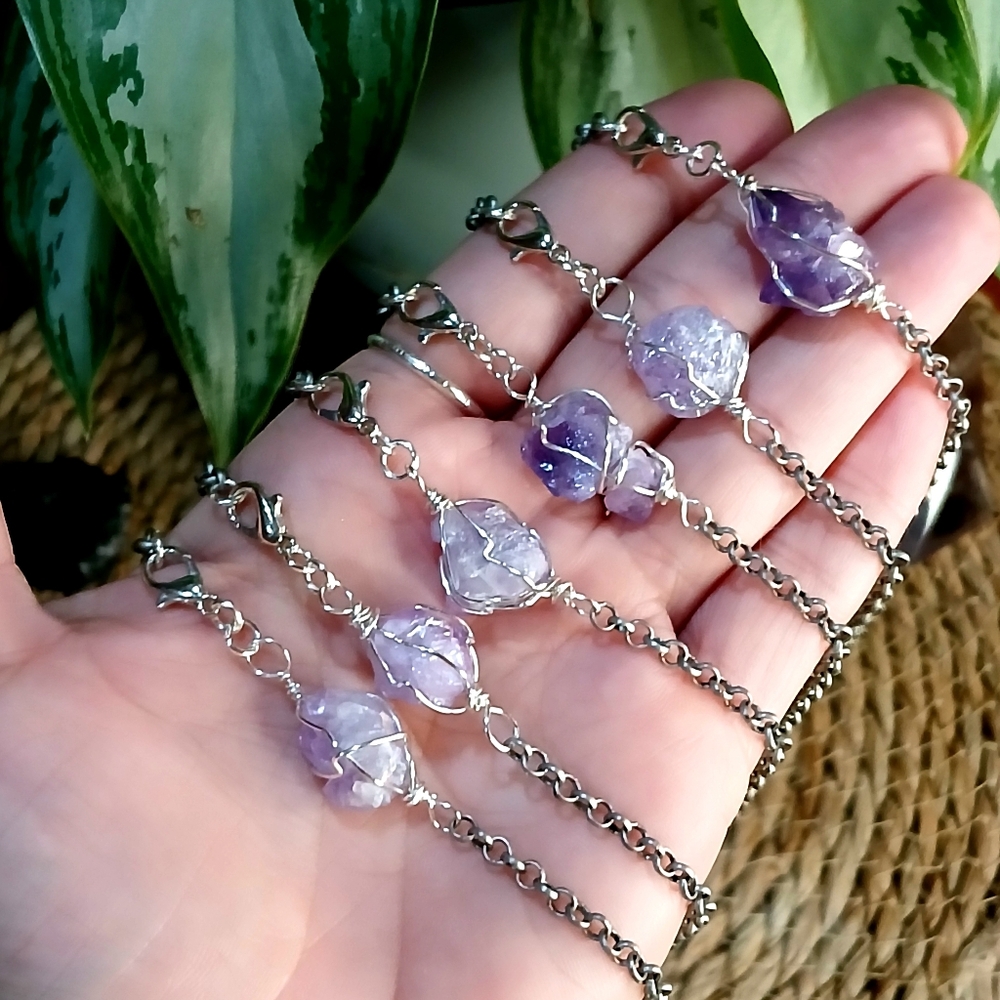 Adjustable aura amethyst crystal anklet, gemstone crystal jewelry